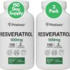 Resveratrol 500 MG (2 Pack) Anti Aging Antioxidant & Health Supplement - 150 Day Supply - Heart Health Cognitive Antioxidant Nutritional Resveratrol Supplement - Anti Aging Pills