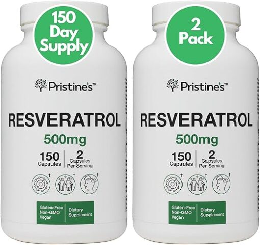 Resveratrol 500 MG (2 Pack) Anti Aging Antioxidant & Health Supplement - 150 Day Supply - Heart Health Cognitive Antioxidant Nutritional Resveratrol Supplement - Anti Aging Pills