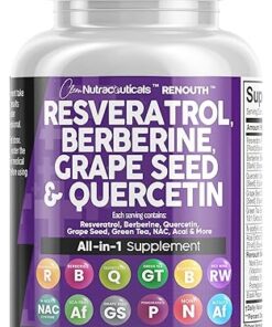 Resveratrol 6000mg Berberine 3000mg Grape Seed Extract 3000mg Quercetin 4000mg Green Tea Extract - Polyphenol Supplement for Women and Men with N-Acetyl Cysteine, Acai Extract -...