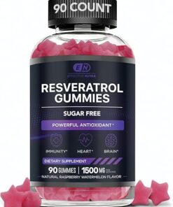 Resveratrol Gummies 1500mg - Sugar Free Resveratrol Supplement for Antioxidant Support, Immunity, Heart Health, Brain Function - Natural Raspberry Watermelon Flavor (90 Count)