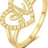 RLMOON Gold Initial Ring for Women Vintage Initial Heart Love Ring Non Tarnish 14K Gold Plated Personalized Carved Letter Statement Stacking Ring Size 6-10 Jewelry Gifts