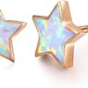 Rose Gold Star Earrings for Girls, Hypoallergenic Fire Opal Stud Earrings For Women ARSKRO S925 Sterling Sliver Little Small Tiny Cute Earring Jewelry Gifts for Sensitive Ears...