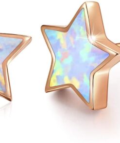 Rose Gold Star Earrings for Girls, Hypoallergenic Fire Opal Stud Earrings For Women ARSKRO S925 Sterling Sliver Little Small Tiny Cute Earring Jewelry Gifts for Sensitive Ears...