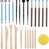 RUBFAC Polymer Clay Tools, Clay Tools Kit, 24pcs Clay Sculpting Tools Set with Stylus and Rock Painting Kit - Air Dry Clay Modeling Tools for Pottery and Sculpture