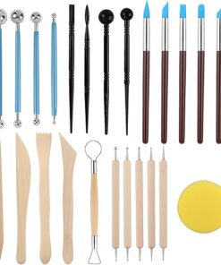 RUBFAC Polymer Clay Tools, Clay Tools Kit, 24pcs Clay Sculpting Tools Set with Stylus and Rock Painting Kit - Air Dry Clay Modeling Tools for Pottery and Sculpture