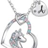 Rucher Unicorn Necklace for Girls, Personalized Initial & Heart Necklace for Birthdays & Christmas Gifts.