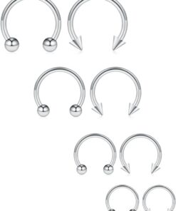 Ruifan 8PCS 16G Surgical Steel Nose Septum Horseshoe Hoop Earring Eyebrow Tragus Lip Piercing Ring Balls & Spikes 6-12mm