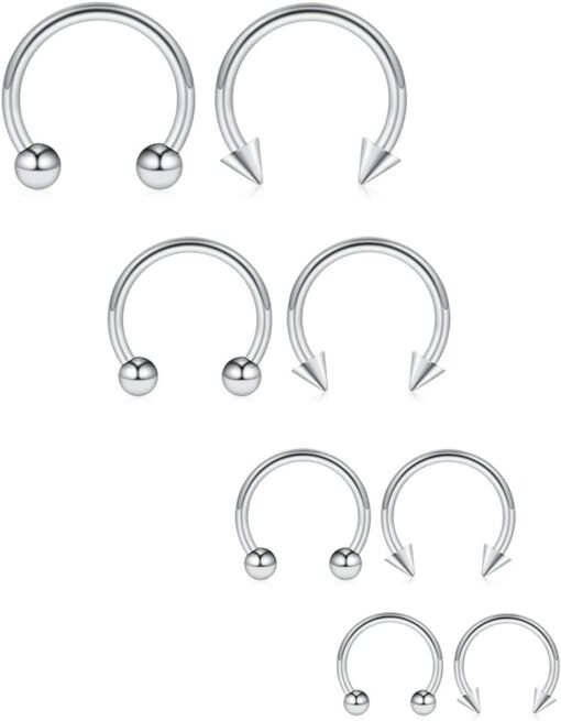 Ruifan 8PCS 16G Surgical Steel Nose Septum Horseshoe Hoop Earring Eyebrow Tragus Lip Piercing Ring Balls & Spikes 6-12mm