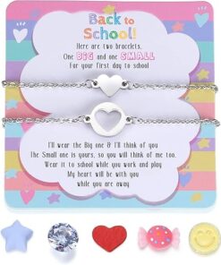 SAM & LORI Cute Back to School Gifts - Adjustable Bracelets Set of 2 for Mommy and Me - Comes in Gift Box with Message Cards