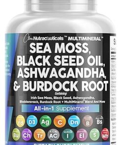 Sea Moss 3000mg Black Seed Oil 2000mg Ashwagandha 1000mg Turmeric 1000mg Bladderwrack 1000mg Burdock 1000mg & Vitamin C & D3 with Elderberry Manuka Dandelion Yellow Dock Iodine...