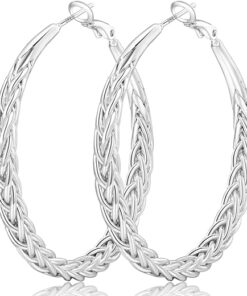 Senteria Silver Hoop Earrings for Women Hypoallergenic 925 Sterling Silver Post Hoop Earrings Lightweight Large Silver Hoop Earrings Thick Twisted Silver Hoop Earrings 30/40/50MM