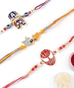 Set of 3 Three Assorted Design Rakhi for Brother Raksha Bandhan Fancy Rakhi for Bhaiya/Bhabhi/Siblings Rakshabandhan Special Rakhi for Girls and Boys