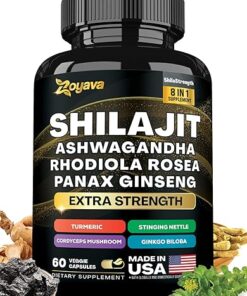 Shilajit 9000 Panax Ginseng 1500MG Ashwagandha 2000MG Rhodiola Rosea 1000MG, Turmeric 500MG, Gingko Biloba 500MG, Stinging Nettle 250MG, Cordyceps Mushroom 500MG (60 Caps)