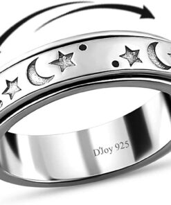 Shop LC 925 Sterling Silver Fidget Ring Spinner Ring Moon Star Anxiety Ring for Women Men Platinum Plated Jewelry Birthday Gifts for Women