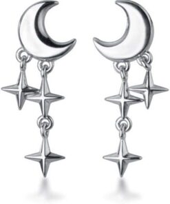 SLUYNZ 925 Sterling Silver Tiny Moon Star Earrings Studs for Women Teens Small Moon Studs Earrings Star Drop