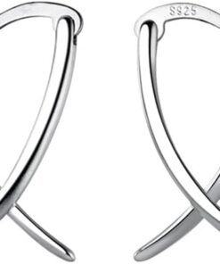 SLUYNZ 925 Sterling Silver X Hoop Earrings for Women Minimalist Hoop Earrings Huggie