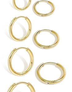 Small Gold Hoop Earrings Lightweight: Hinged Huggie Hoop Earrings for Lobe Cartilage Helix Tiny Hoops Earrings in Gold Plated Silver Black for Women Men Girls (Set of 1-5 Pairs)