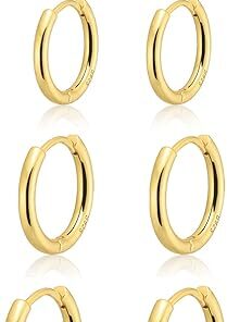 Small Gold Huggie Hoop Earrings Set for Women 14K Real Gold Plated Hypoallergenic Lightweight Earrings for Sensitive Ears Everyday Earrings Sets for Multiple Piercing Cartilage...