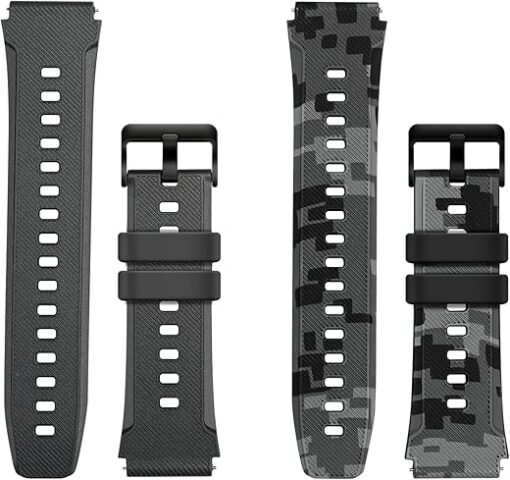 Smart Watch Band 22mm 2 Pack, for AMAZTIM Smart Watch Bands Replacement M2/T2, Compatible with SUNKTA K-52, TPU Sports Straps Bands, Adjustable Wristband, Men Smartwatch Band