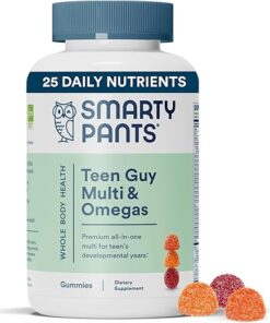 SmartyPants Teen Guy Multivitamin Gummies: Omega 3 Fish Oil (EPA/DHA), Vitamin D3, C, Vitamin B12, B6, Vitamin A, K & Zinc, Gluten Free, Three Fruit Flavors, 120 Count (30 Day...