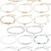 Softones 16Pcs Ankle Bracelets for Women Gold Silver Two Style Chain Beach Anklet Bracelet Jewelry Anklet Set,Adjustable Size