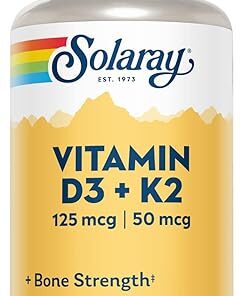 SOLARAY Vitamin D3 K2 - Bone Health and Immune Support Supplement - With 5000 IU Vitamin D as Vit D3 and 50 mcg Vitamin K2 as Menoquinone MK7, Made Without Soy, 60-Day...