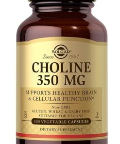 Solgar Choline 350 mg, 100 Vegetable Capsules - Supports Healthy Brain & Cellular Function - Vegan, Gluten and Dairy Free, Kosher - 100 Servings