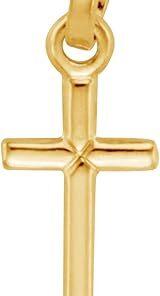 Solid 14K Yellow OR White Gold Traditional Classic Small Tiny Cross Pendant Charm (Height = 1/2", Width = 1/4")