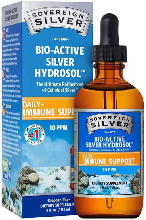 Sovereign Silver Bio-Active Silver Hydrosol for Immune Support - Colloidal Silver Liquid - 10 ppm, 4oz (118mL) - Dropper