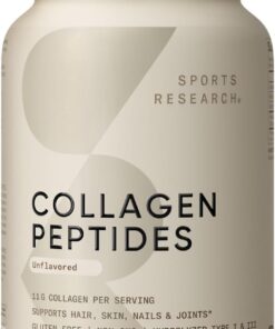 Sports Research Collagen Peptides - Hydrolyzed Type 1 & 3 Collagen Powder Protein Supplement for Healthy Skin, Nails, & Joints - Easy Mixing Vital Nutrients & Proteins, Collagen...