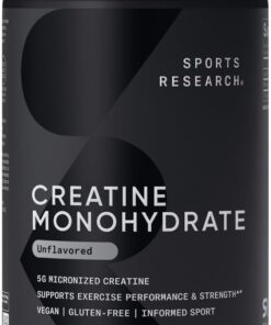 Sports Research Creatine Monohydrate - Gain Lean Muscle, Enhance Workout Recovery, Improve Muscle Performance and Supports Muscle Mass - 5 g Micronized Creatine - 1.1LBS