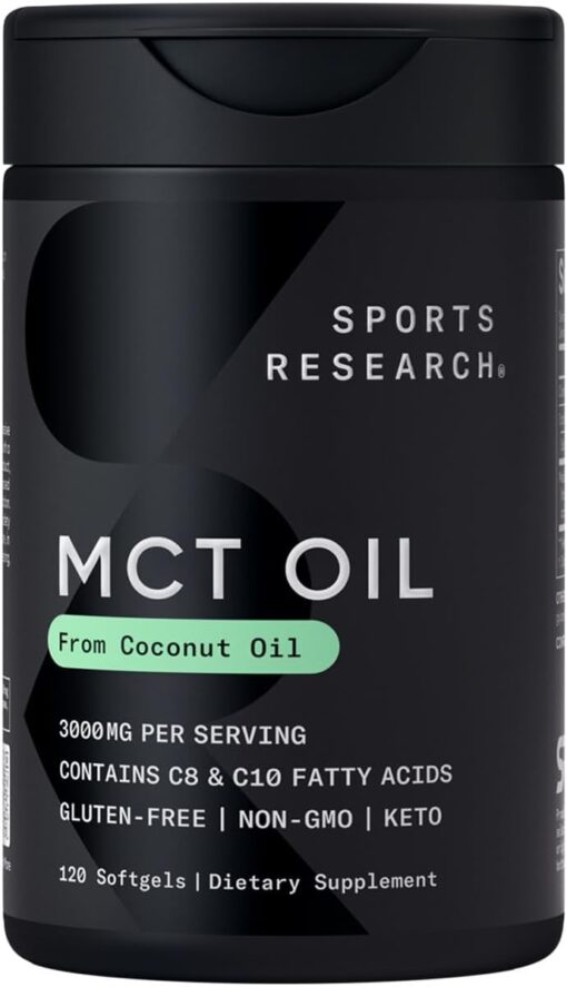 Sports Research Keto MCT Oil Capsules derived from Coconut Oil | Keto Fuel for The Brain & Body | Derived from Non-GMO Coconuts (120 Soft gels)