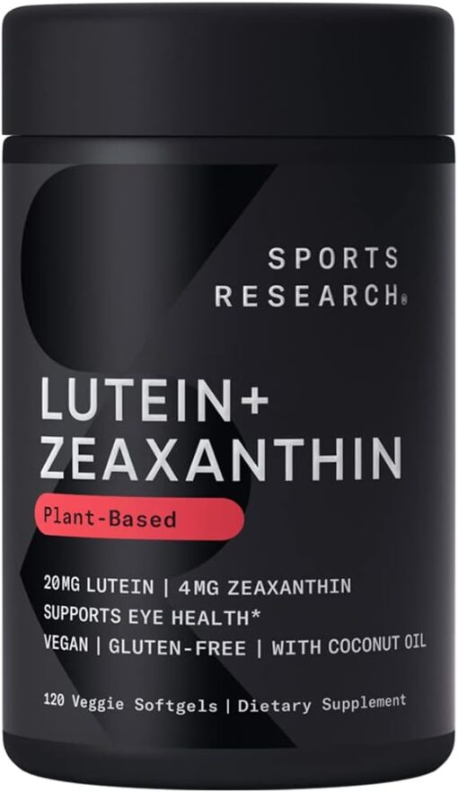 Sports Research® Lutein and Zeaxanthin Capsules - Eye Health Support Supplement Made with Lute-Gen® and Organic Coconut Oil - Vegan Friendly & Non-GMO Verified - 120 Veggie...