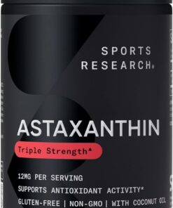 Sports Research Triple Strength Astaxanthin 12mg with Organic Coconut Oil - Antioxidant Supplement, Non-GMO Verified & Gluten Free - 60 Softgels