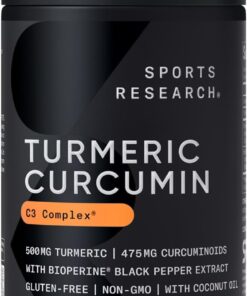 Sports Research Turmeric Curcumin C3 Complex - Softgels with Bioperine Black Pepper Extract & Organic Coconut Oil, Standardized 95% Curcuminoids - Non-GMO Verified & Gluten Free...