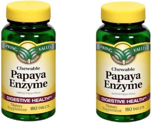 Spring Valley Papaya Enzyme, 180 Chewable Tablets (2 Pack)