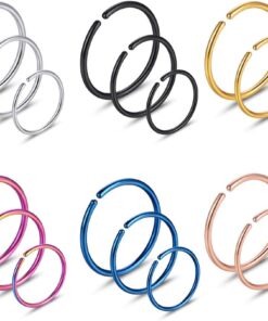 Stainless Steel Hoop Nose Ring Cartilage Ring Set 6 Color Set for Men and Women