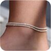 Sterling Silver Ankle Bracelets for Women: Dainty Layered Waterproof Anklet for Women Adjustable Womens Anklet Set Stackable Turquoise Figaro Beaded Cuban Link Anklets Beach...