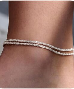 Sterling Silver Ankle Bracelets for Women: Dainty Layered Waterproof Anklet for Women Adjustable Womens Anklet Set Stackable Turquoise Figaro Beaded Cuban Link Anklets Beach...