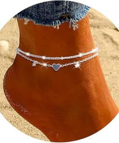 Sterling Silver Anklet Bracelets for Women Waterproof, 925 Sliver Plated CZ & Heart Charm Dainty Layer Anklets for Women Trendy, Simple Chain Anklets Set Gifts for Women,...