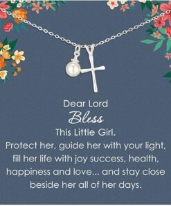 Sterling Silver Cross Necklace for Girls - First Communion, Baptism, Confirmation Gifts for Teenage Girl, Little Girls Jewelry with Pearl, Easter Gifts for Godchild