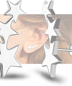 Sterling Silver Star Stud Earrings For Girls Women - Hypoallergenic Stars Post Earrings for Girls Teens Women