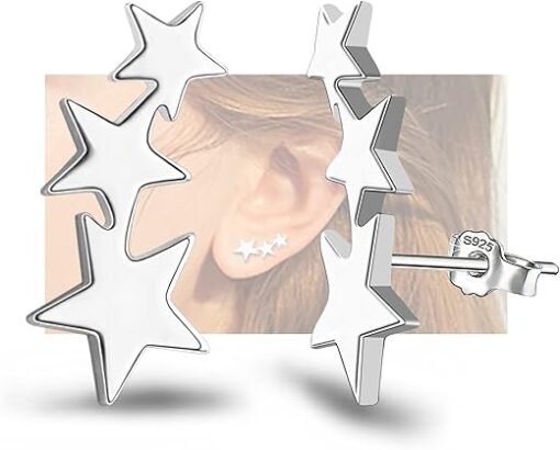 Sterling Silver Star Stud Earrings For Girls Women - Hypoallergenic Stars Post Earrings for Girls Teens Women