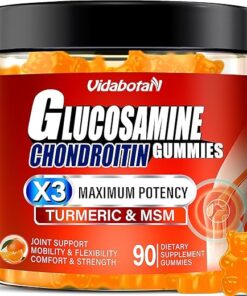 Sugar Free Glucosamine Chondroitin Gummgies, Extra Strength 1500mg with MSM &Turmeric for Joint Support & Flexibility, Orange Flavor, Gluten-free Gummies (90 Count)