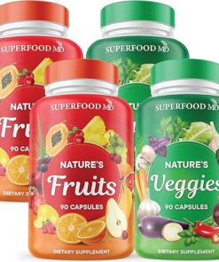 Superfood 180 Fruit and 180 Veggie Capsules -100% Whole Natural Superfood - Maintain Energy Levels, High Lycopene - Grown and Made in The USA (90 Count (Pack of 4)