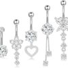 Surgical Stainless Steel Dangle Belly Button Rings for Women Belly Ring Dangling Piercing Jewelry with Heart Flower Butterfly Silver Gold Tone 14G