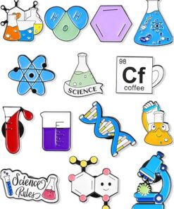 Taiyin 14 Pcs Science Pin Set Cute Enamel Lapel Pin Laboratory Pins Cartoon Scientist Science Pins Lapel Lab Alloy Brooch Pin for Badges Chemistry Bag Backpack Party Gift