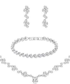 Tatibana Crystal Wedding Jewelry Set, Silver Necklace Earrings Bracelet Crystal Bridal Wedding Jewelry Sets for Brides Bridesmaid Prom Costume Accessories