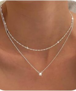 Tewiky Diamond Necklaces for Women, Dainty S925 Sterling silver/ 14K Gold Choker Necklace Simple Silver CZ Jewelry Necklaces for Women Trendy Gifts