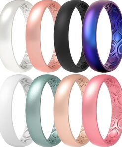 ThunderFit Women Breathable Eternity Pattern Silicone Wedding Rings Anniversary Bands 4mm Wide 1.5mm Thick - 1/2/3/4/5/7/8/9/10/12 Variety Multipack